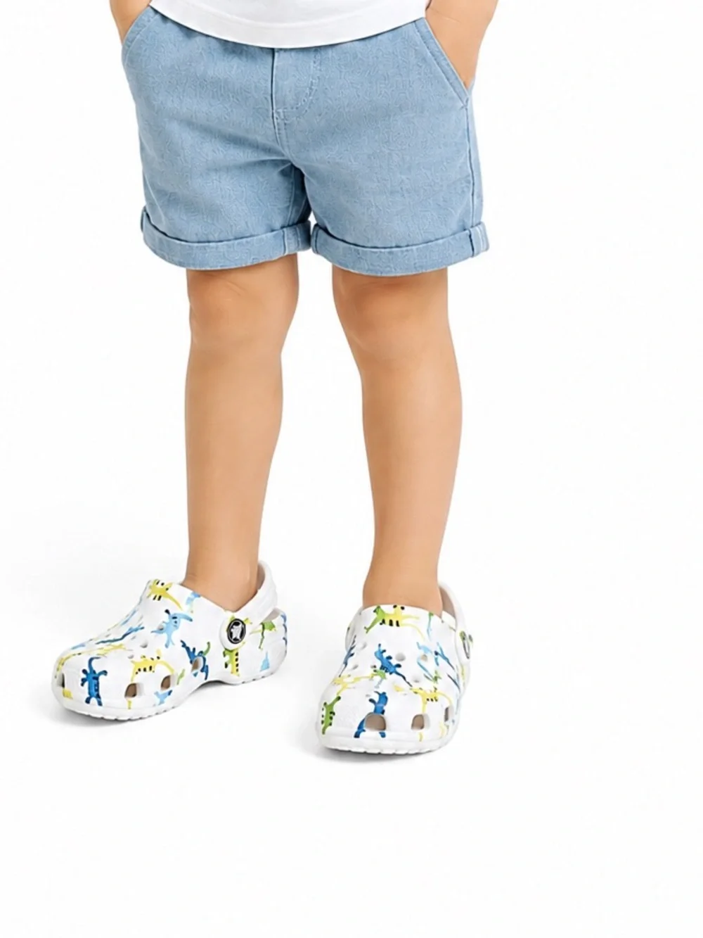 Crocs Kids Classic Dino Print Clogs White C9 Toddler Comfort Shoes